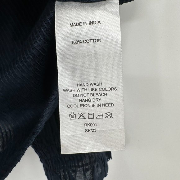 Quince Women's Textured Cotton Peasant Blouse sz S Small Navy Blue NWT Boho Top - Picture 6 of 8